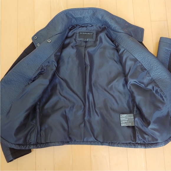 $150 Bernardo Navy and black Leather moto Jacket size small - Picture 5 of 7